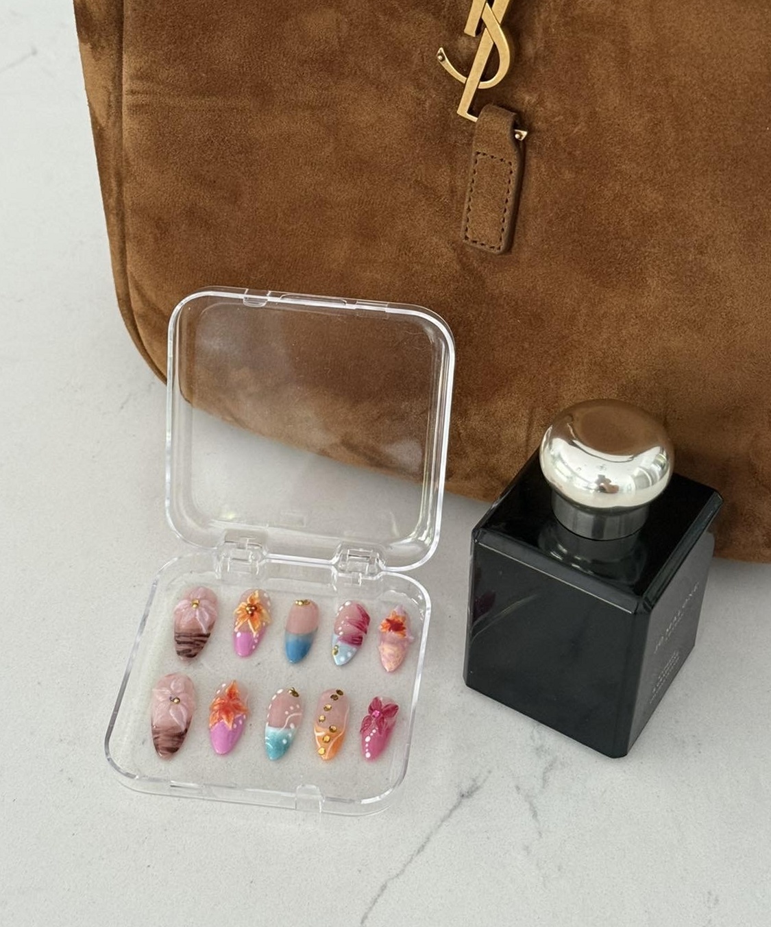 Couture tropical floral, marble and chrome statement GelX set